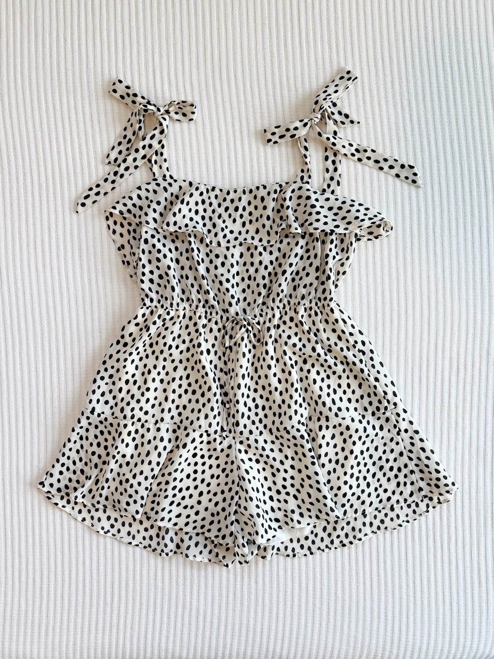 Altar'd State Black and White Polka Dot Ruffle Romper